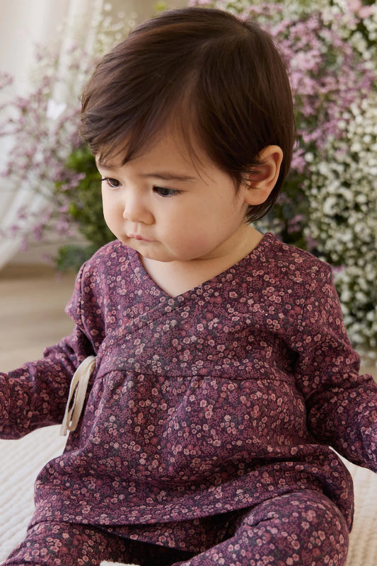 Organic Cotton Clemence Wrap Top - Fig Floral