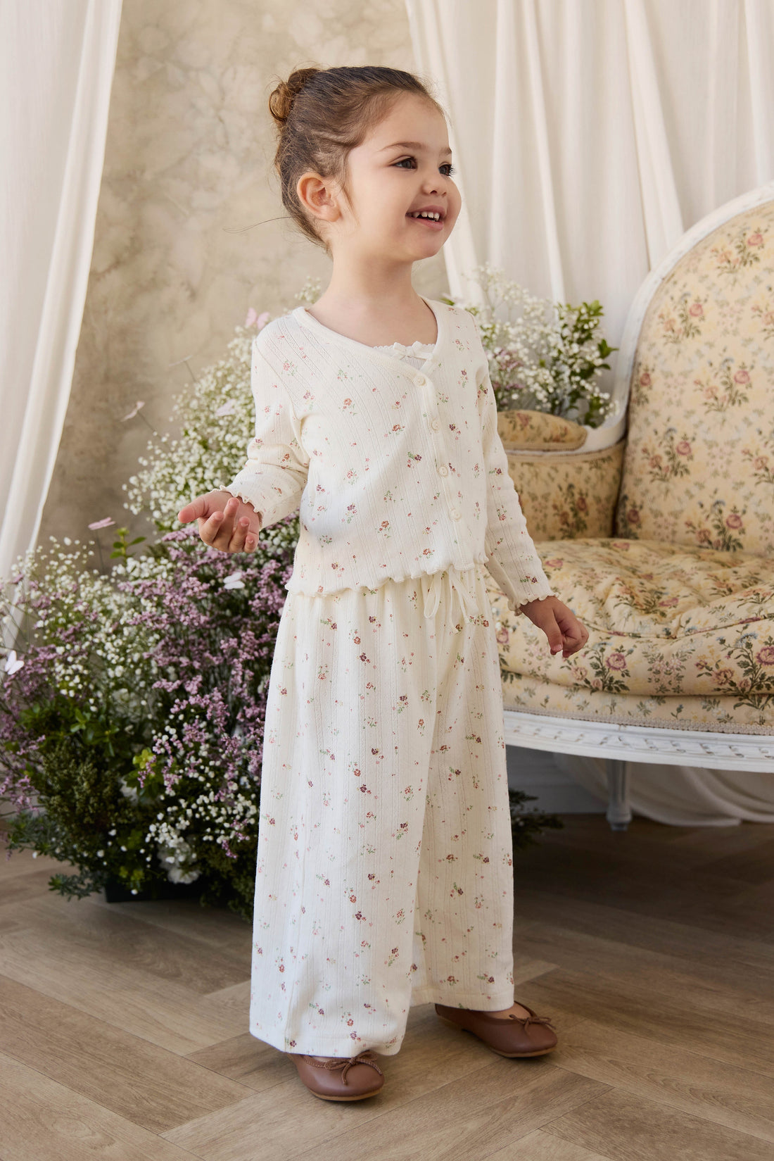 Organic Cotton Pointelle Carine Cardigan - Eloise Egret