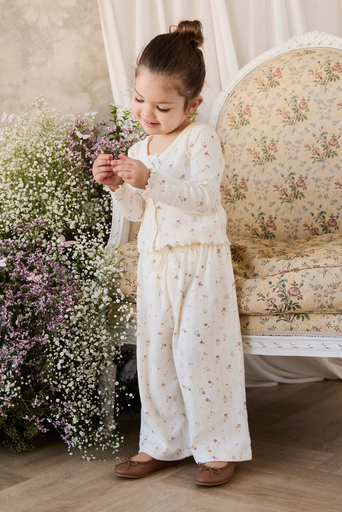 Organic Cotton Pointelle Carine Pant - Eloise Egret