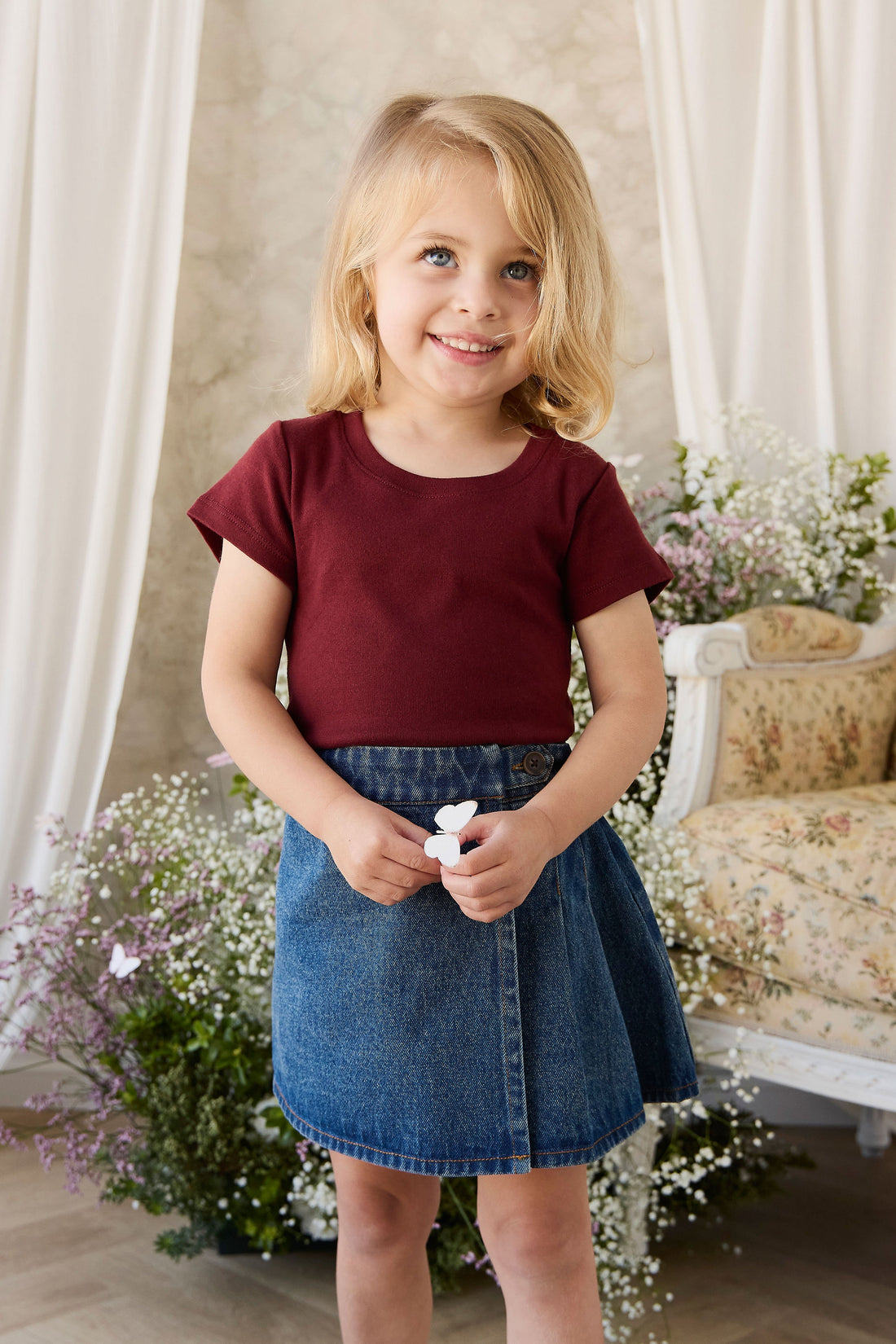 Organic Cotton Rib Helene Tee - Burgundy