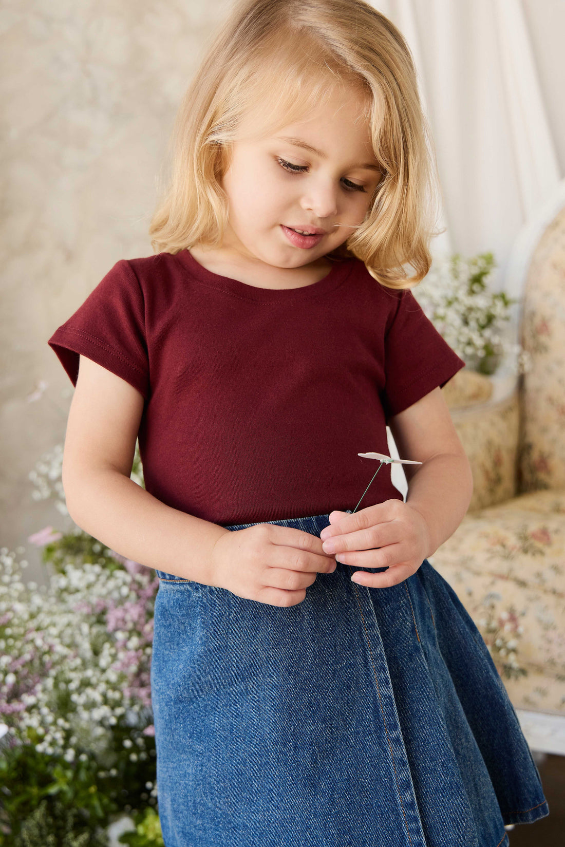 Organic Cotton Rib Helene Tee - Burgundy