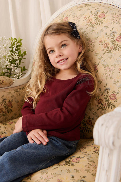 Organic Cotton Rib Helene Long Sleeve Top - Burgundy