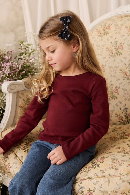 Organic Cotton Rib Helene Long Sleeve Top - Burgundy