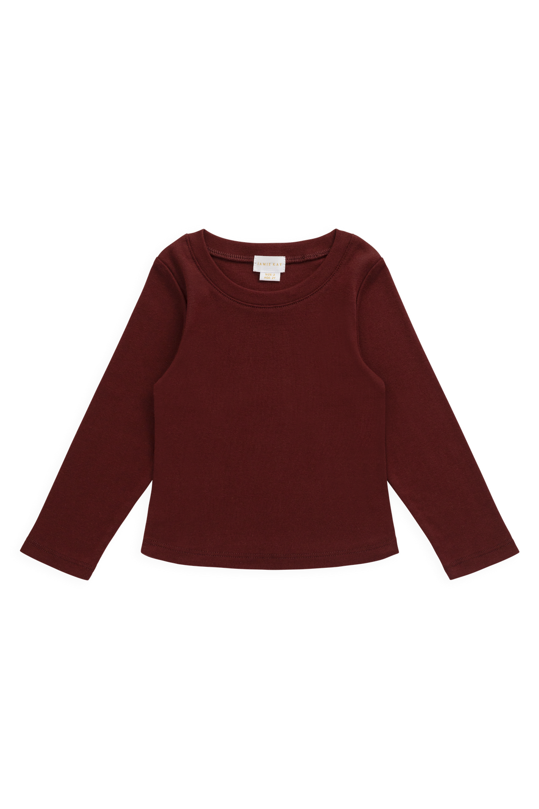 Organic Cotton Rib Helene Long Sleeve Top - Burgundy