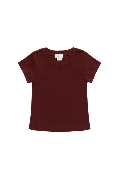 Organic Cotton Rib Helene Tee - Burgundy
