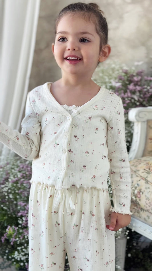 Organic Cotton Pointelle Carine Cardigan - Eloise Egret