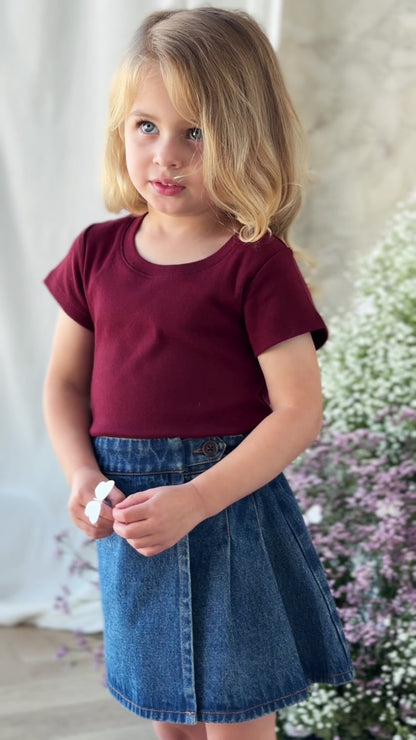 Organic Cotton Rib Helene Tee - Burgundy